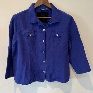 Chicos 3 Vintage Silk and Linen Mother of Pearl Button Front Lightweight Jacket